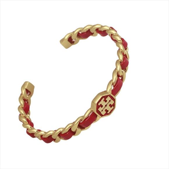 NWOT Tory Burch Gemini Red Leather Cuff Bracelet - Picture 1 of 7
